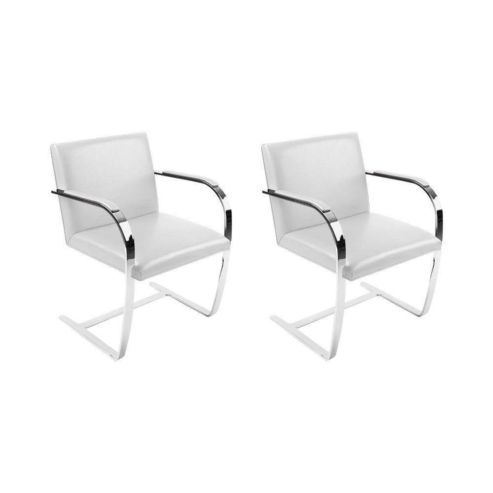 Kit 2 Cadeiras Brno Escritório Couro Sintético Branco Barra Chata Cromada Cor Branco