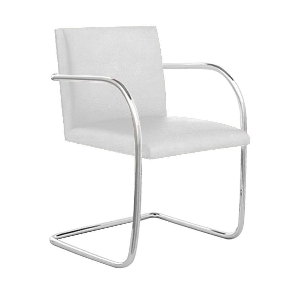 Cadeira Brno Couro Natural Branco Tubular Cromada Cor Branco
