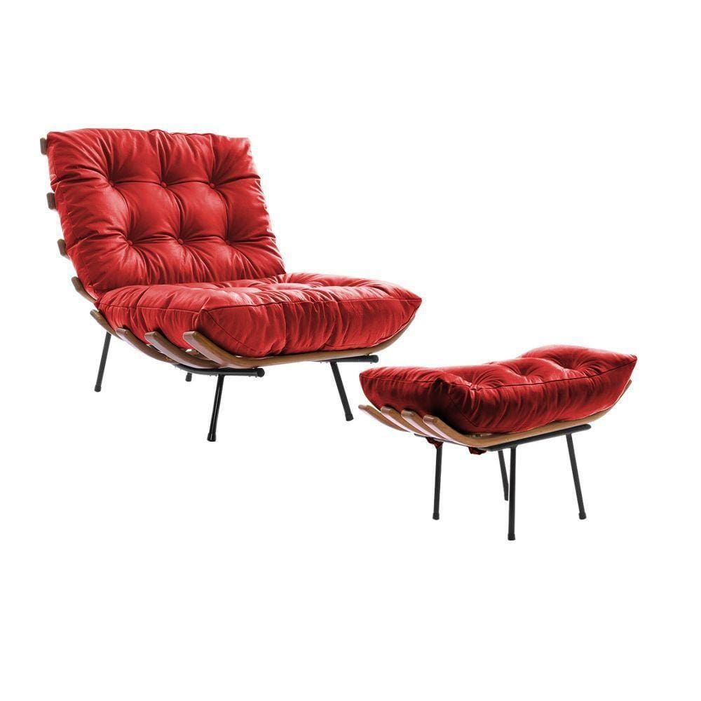 Poltrona Costela Com Puff Em Couro Sintético Vermelho Cor Vermelho
