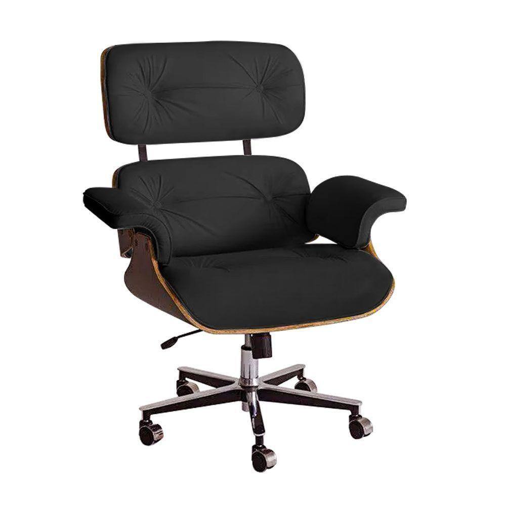 Poltrona Charles Eames Office Exec Couro Natural Preto Cor Preto