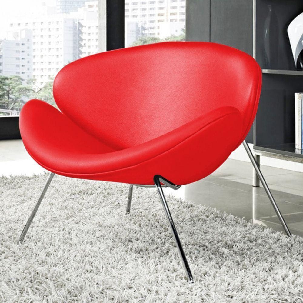 Poltrona Trevo Couro Sintético Vermelho Base Cromada Cor Vermelho