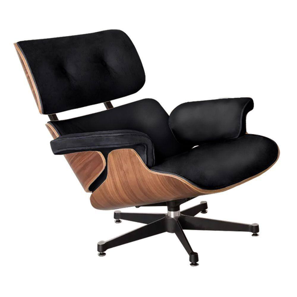 Poltrona Charles Eames Sem Puff Couro Natural Preto Cor Preto