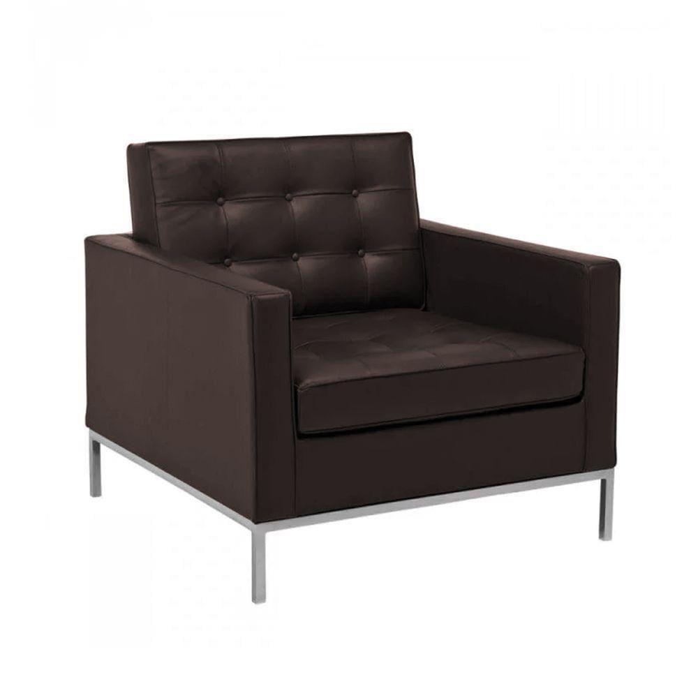 Poltrona Florence Knoll Cromado Em Sintético Marrom Cor Marrom
