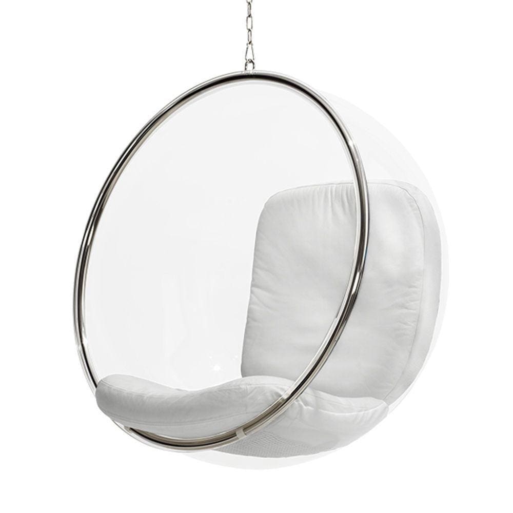 Poltrona Bubble Chair Acrilico Com Estofado Couro Natural Branco Cor Branco
