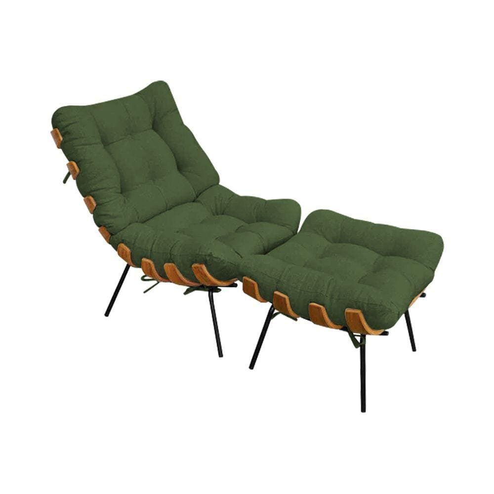 Poltrona Costela Com Puff Em Linho Verde Cor Verde