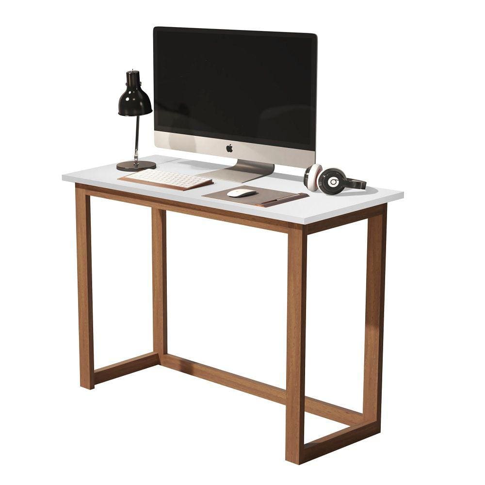 mesa de estudo 90cm cavatele com pes de madeira branco