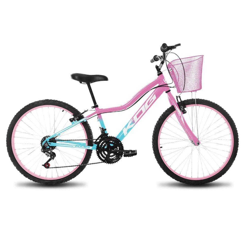 Bicicleta Infantil Feminina Aro 24 KOG Alumínio 18V C Cestinha