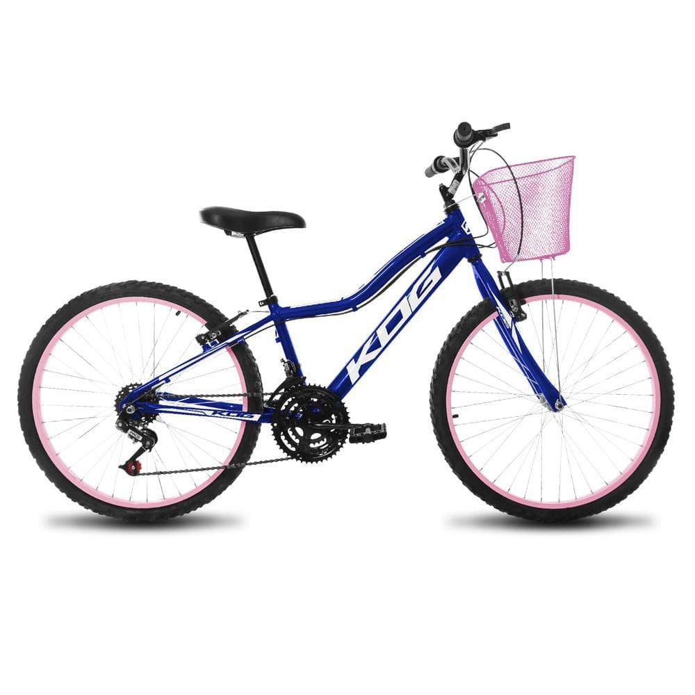 Bicicleta Infantil Feminina Aro 24 KOG Alumínio 18V C Cestinha