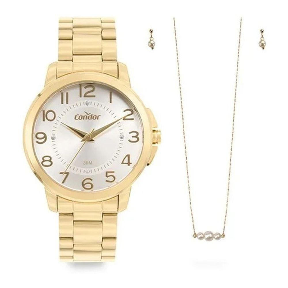 Kit Relógio Condor Feminino Analógico Dourado COPC21AEAJ/K4K
