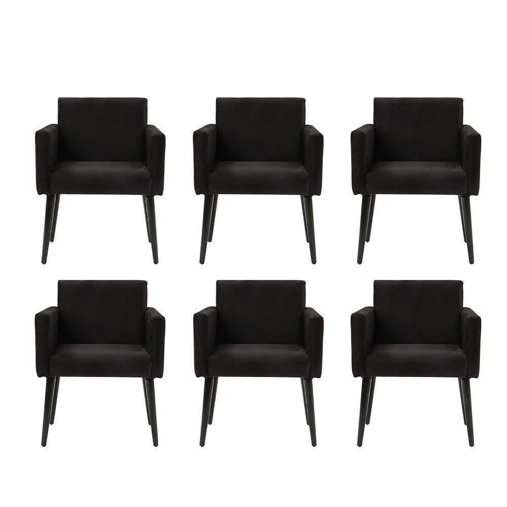 Kit 6 Poltronas Luca Tecido Suede Pé Palito Aberto - Preto - Cor: Preto