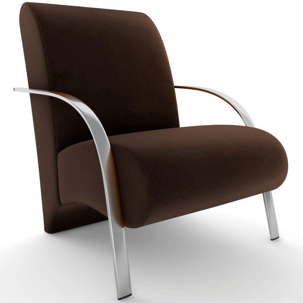 Poltrona Decorativa Mamflex P101 Sevilha com braço de alumínio em Tecido Cacau Suede Liso Veludo