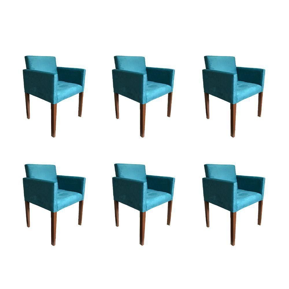 Kit 6 Poltronas Nina Estilo Retrô Tecido Suede Ideal Para Sala De Estar - Azul Turquesa - Cor: Azul