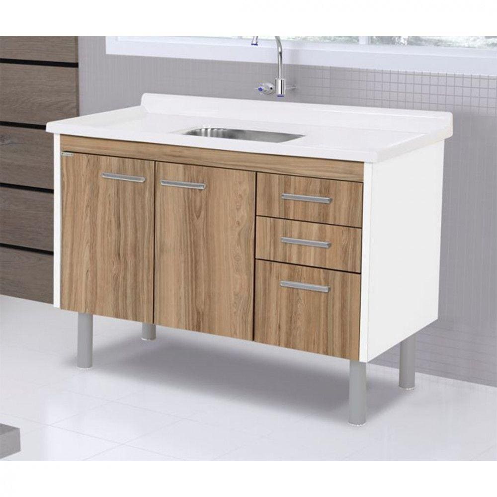 Balcão Para Cozinha Sem Tampo Branco/Nogal Sevilha