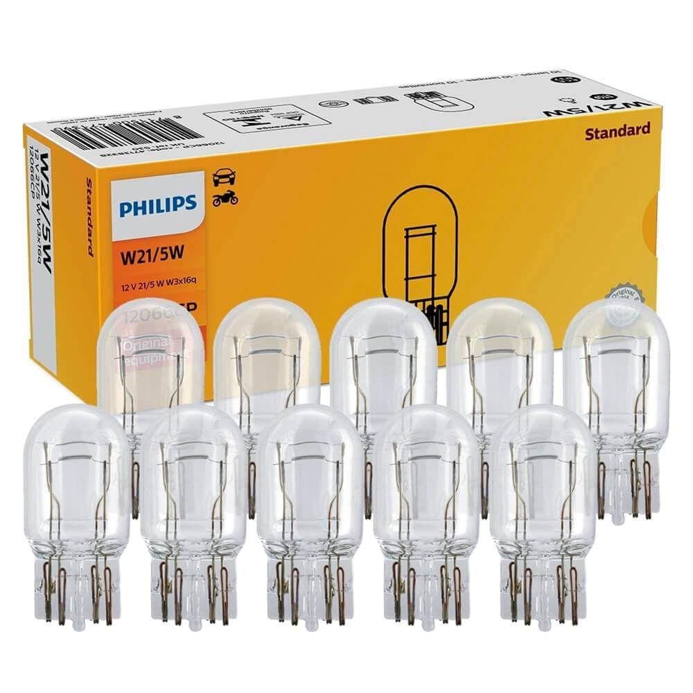Kit 10 Lâmpada Philips Esmagada Base Vidro 21/5w 12v W3x16q