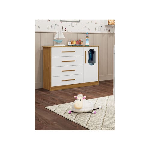 imagem-Cômoda Bebê Charlo Moveis Peroba Noah MDF com 01 porta  - Marrom Cacau