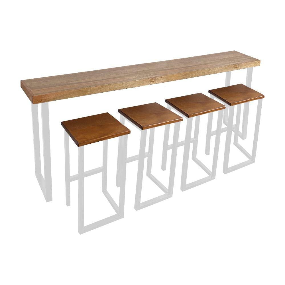Conjunto Industrial 200cm Aparador com 4 Banquetas Bistrôs Premium Base Ferro Branco