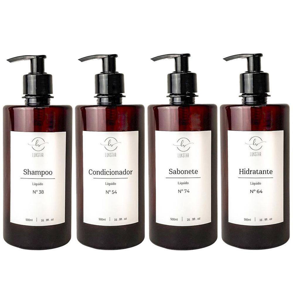 Kit 4 Frascos Ambar Minimalista Decorativo Refil Luxo 500Ml