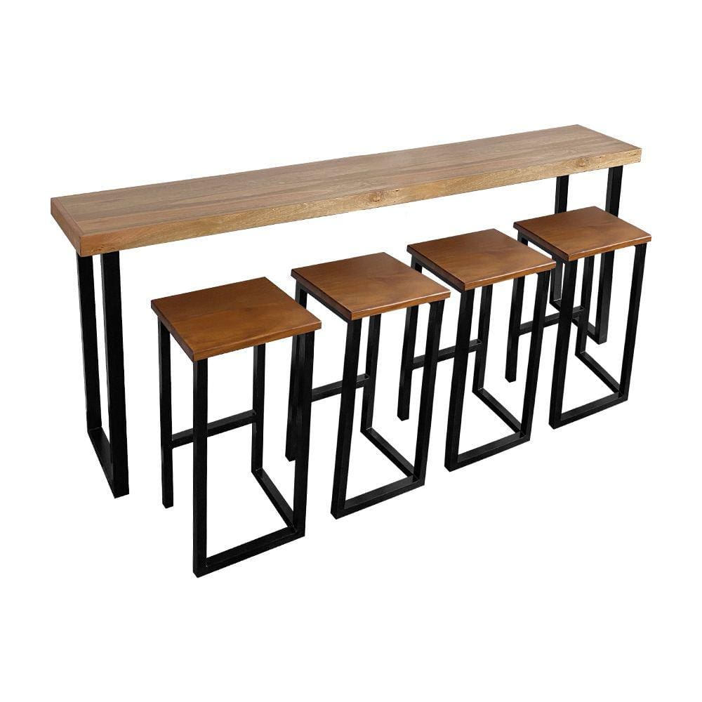 Conjunto Industrial 220cm Aparador com 4 Banquetas Bistrôs Premium Base Ferro Preto