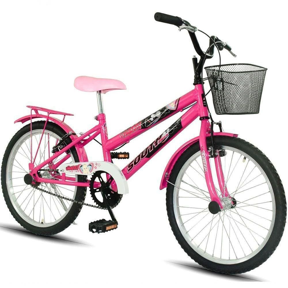 Bicicleta Aro 20 South Grazzy Infantil Feminino Paralama E Cesto Rosa