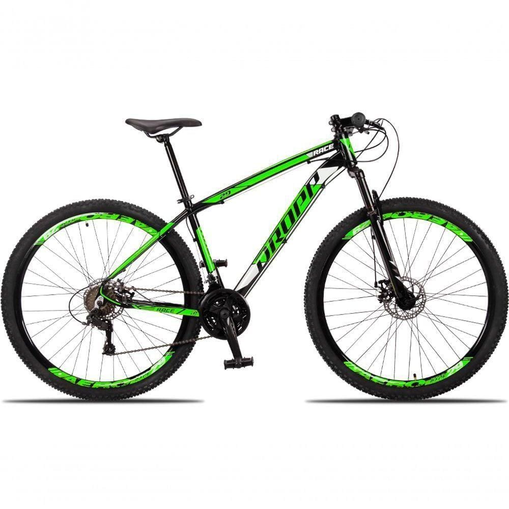 Bicicleta Aro 29 Dropp Race 24 Vel Câmbio Traseiro Shimano Freio A Disco Bike Mtb Alumínio Preto+verde