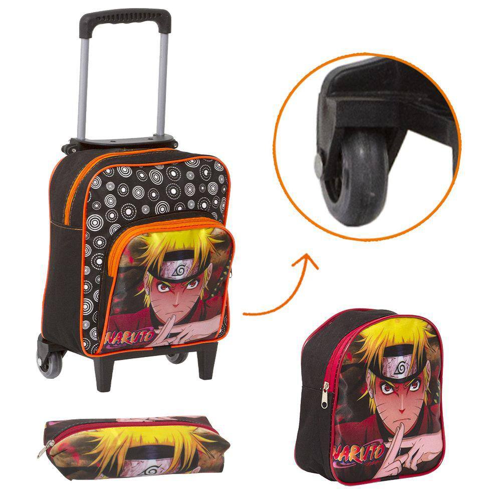 Kit Mochila Escolar Boruto Naruto Infantil de Carrinho Rodinhas