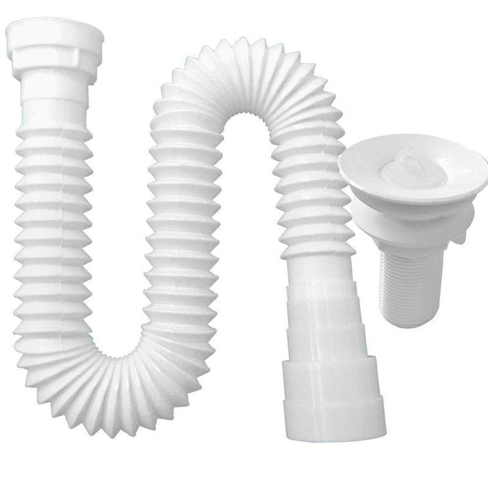 Sifão Sanfonado Multiuso 72cm Branco Com Valvula