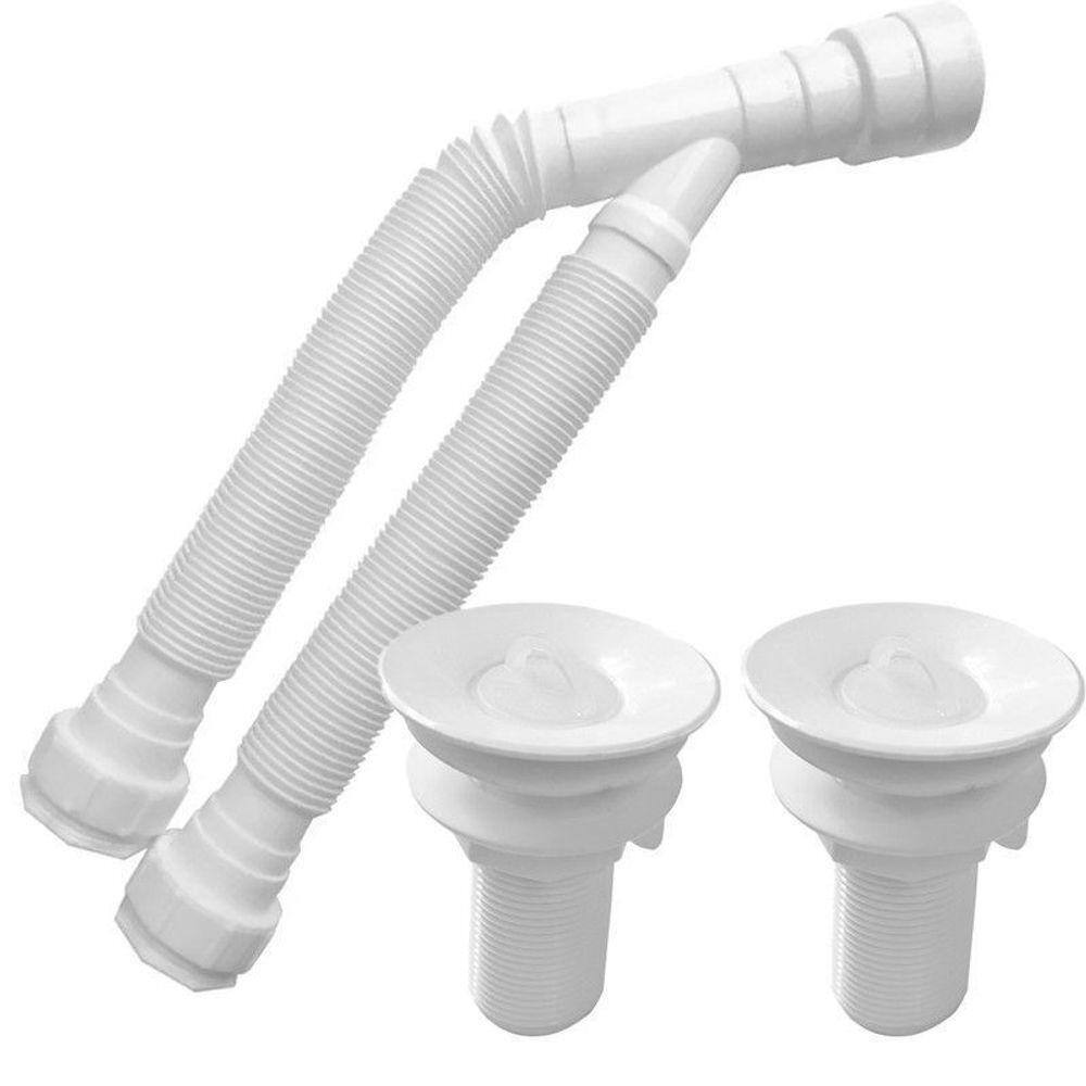 Sifão Sanfonado Duplo 80cm Branco Com Valvula