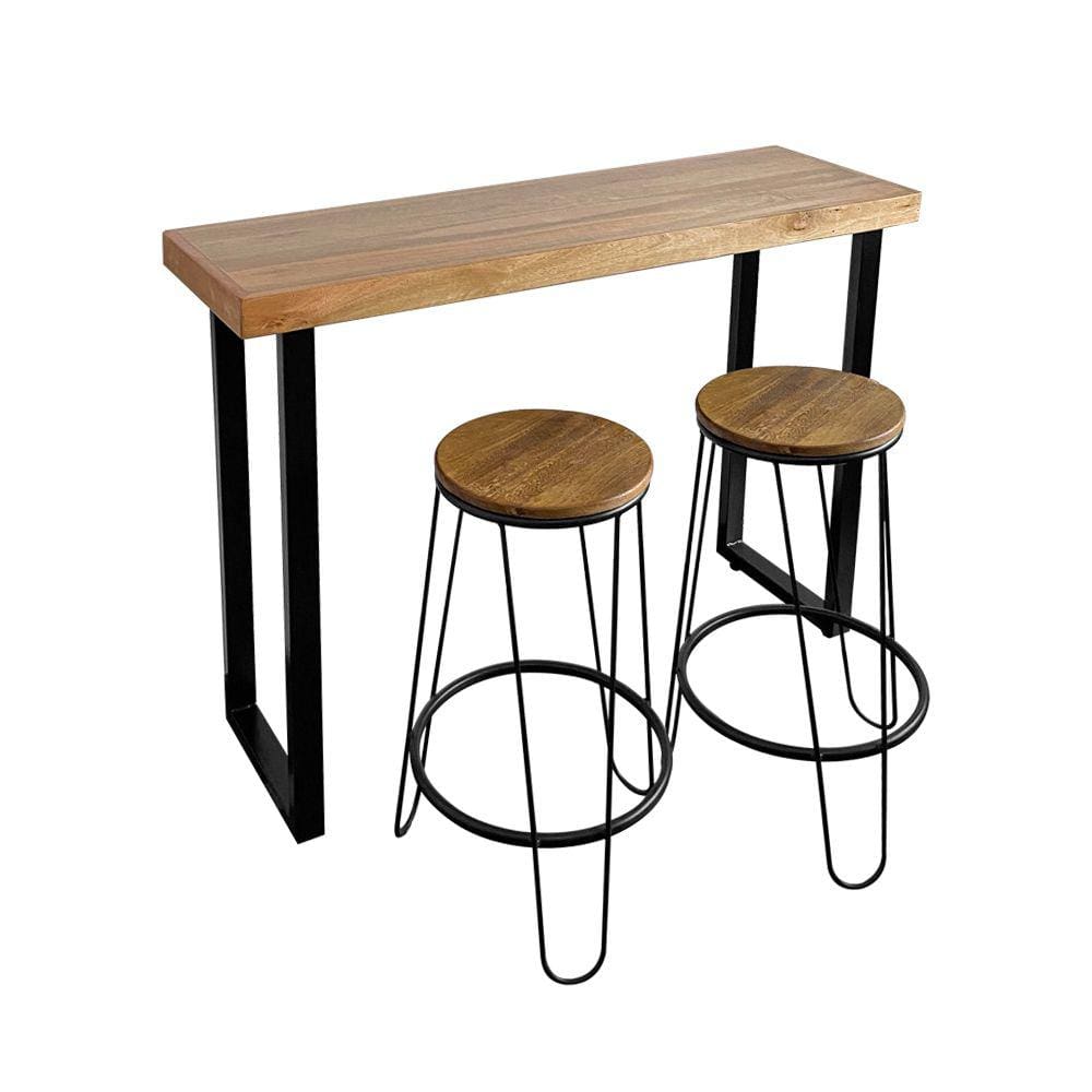 Conjunto Industrial 120cm Guatemala Aparador com 2 Banquetas Industriais Base Ferro Preto