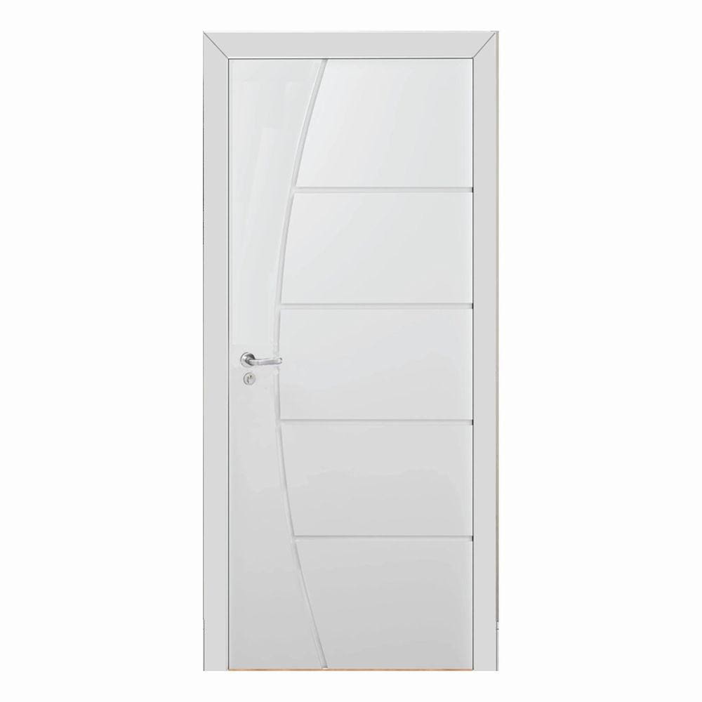 Kit Porta de Madeira 210x80cm Frisada Laqueada Esquerda Moldufama Branco