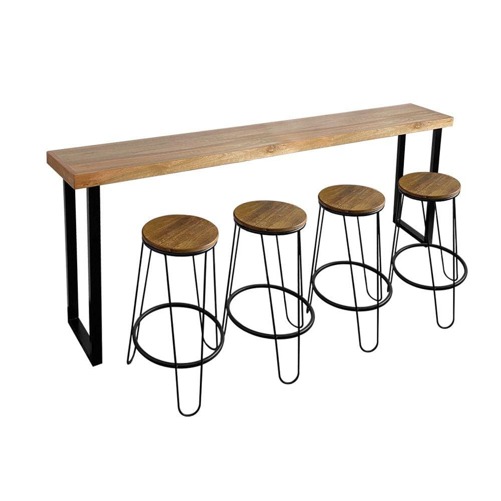 Conjunto Industrial 200cm Guatemala Aparador com 4 Banquetas Industriais Base Ferro Preto