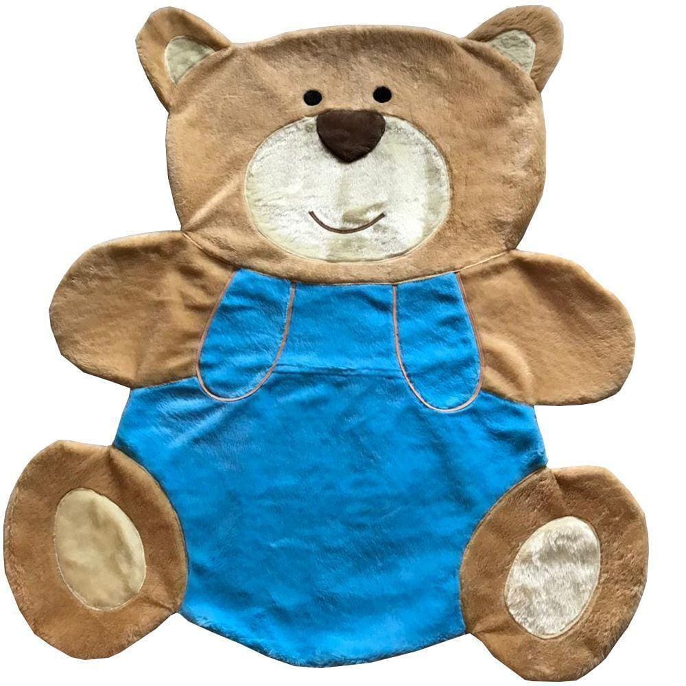 Tapete Pelúcia Urso Abraço 1,30M X 1,05M Decorativo Infantil Base Emborrachado - Azul Turquesa