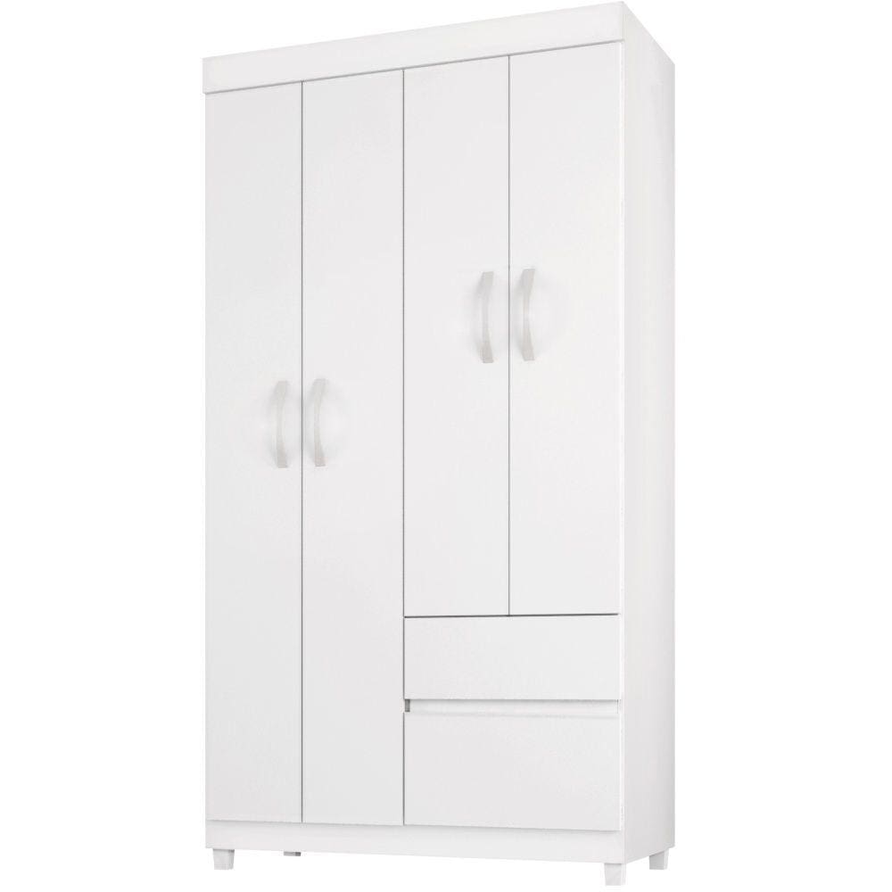 Guarda-Roupa Demóbile Lotus Solteiro Infantil 4 Portas 2 Gavetas Flex Branco Rosa