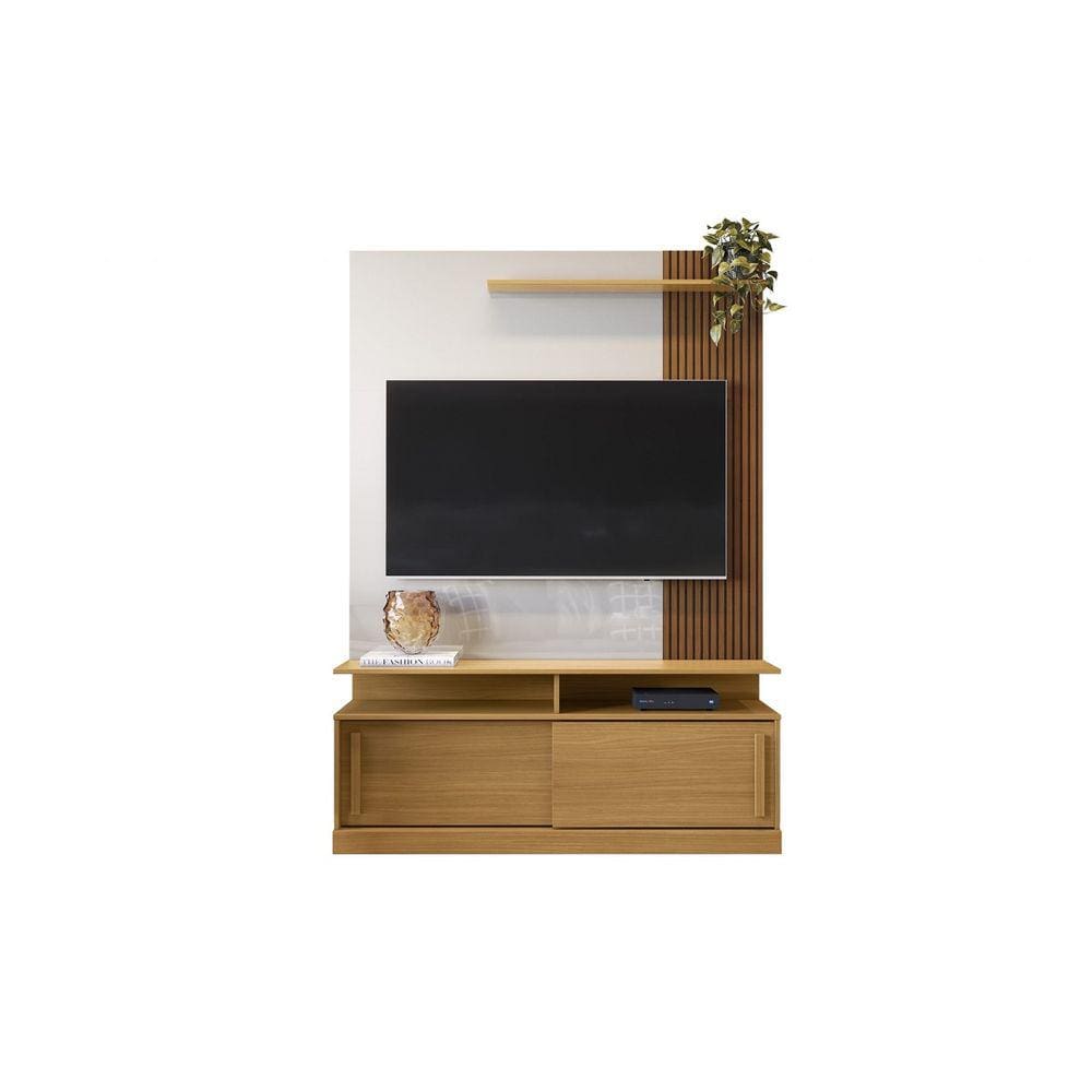 Estante Home Chicago Com 2 Portas Rodizios Embutidos TV Até 60" Tri/Of Wh Perolizado - Lukaliam