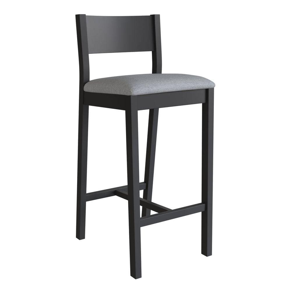 Banqueta Assento Estofado Madeira Maciça Manu Preto/Algodão