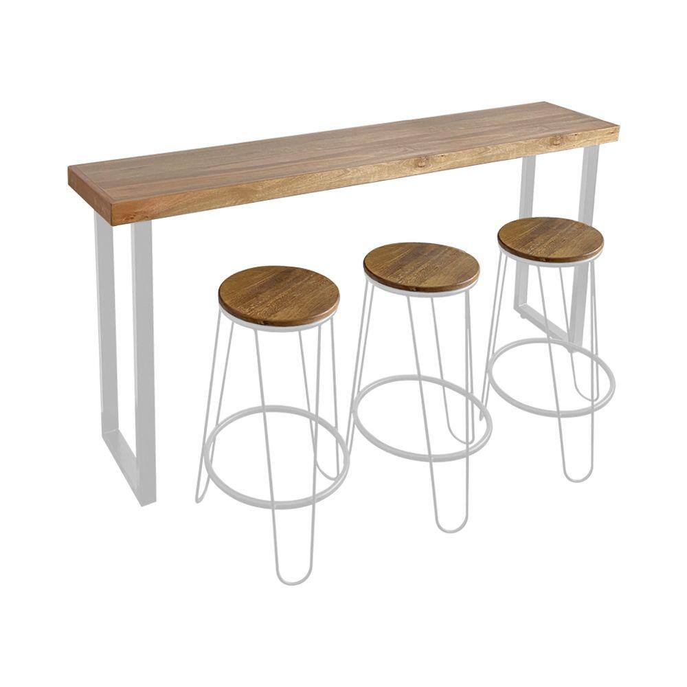 Conjunto Industrial 180cm Guatemala Aparador com 3 Banquetas Industriais Base Ferro Branco