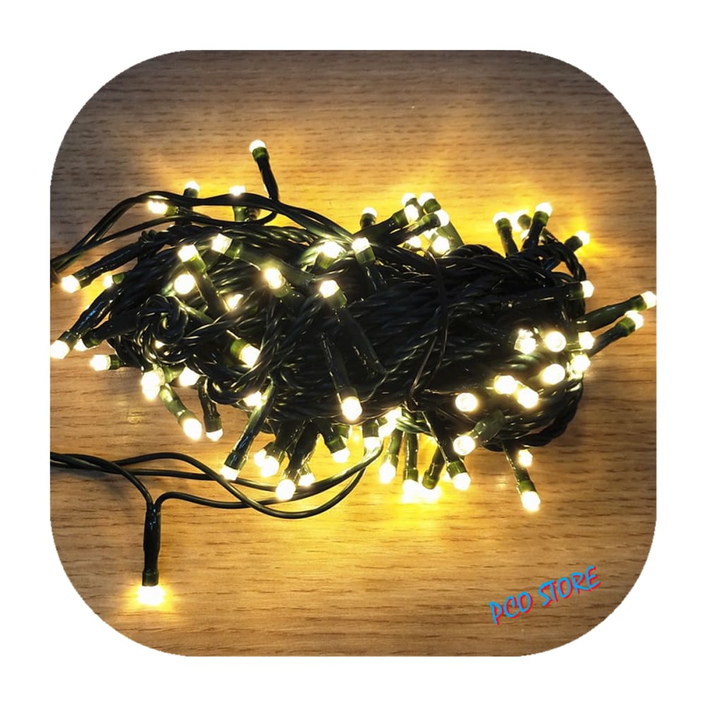 Cordão Pisca 100 Led Prova D´água Fixo Branco Quente Fio Verde 10m Decor Natal 220v