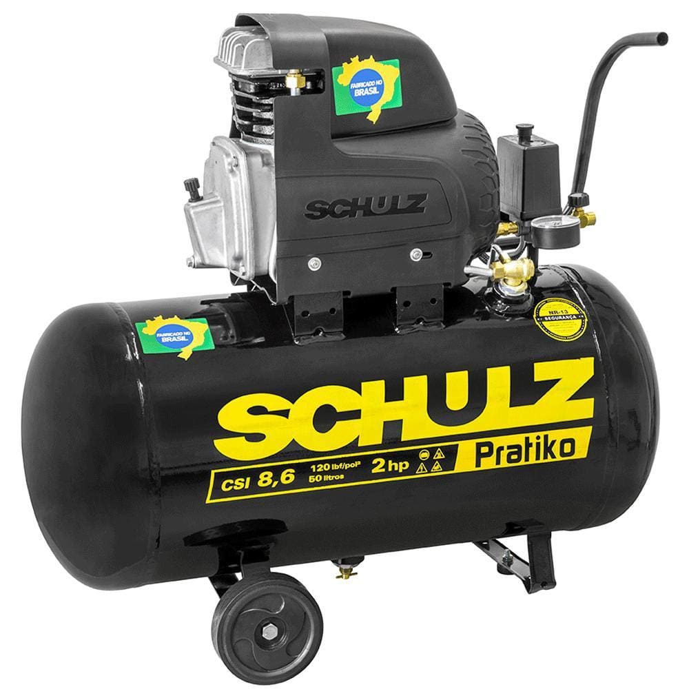 Compressor de Ar de Pistão 2,0 HP 50 Litros 8,6 Pés Pratiko CSI 8,6|25 SCHULZ