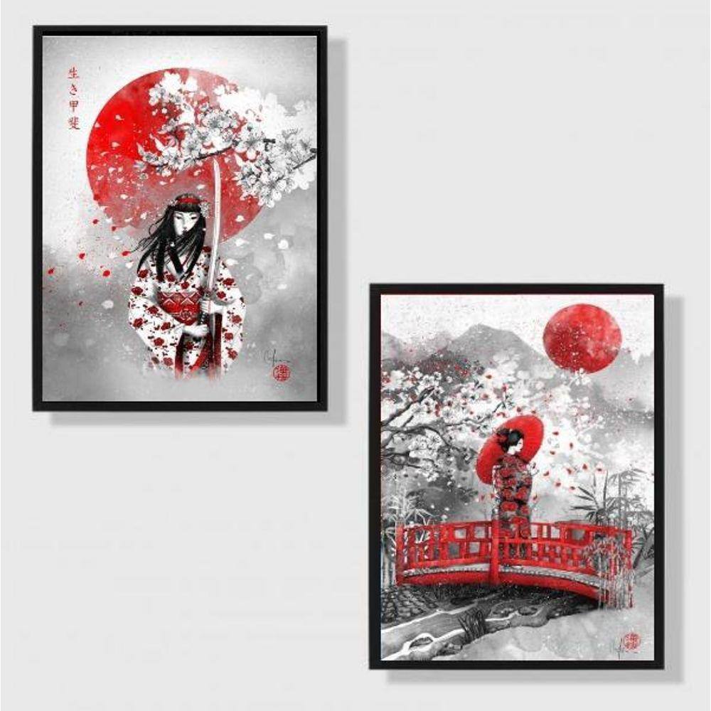 Kit 2 Quadros Geisha Art 45X34Cm - Com Vidro