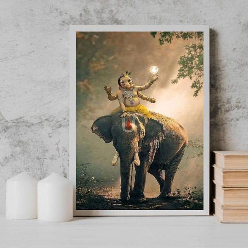 Quadro Lord Ganesha Elefante 33X24Cm - Com Vidro