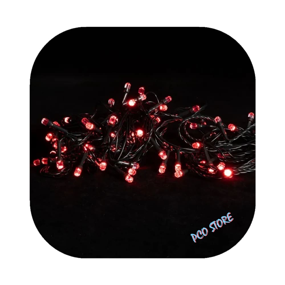 Cordão Pisca 100 Led Fixo Vermelho Fio Verde 10m C/emenda Decor Natal 220v