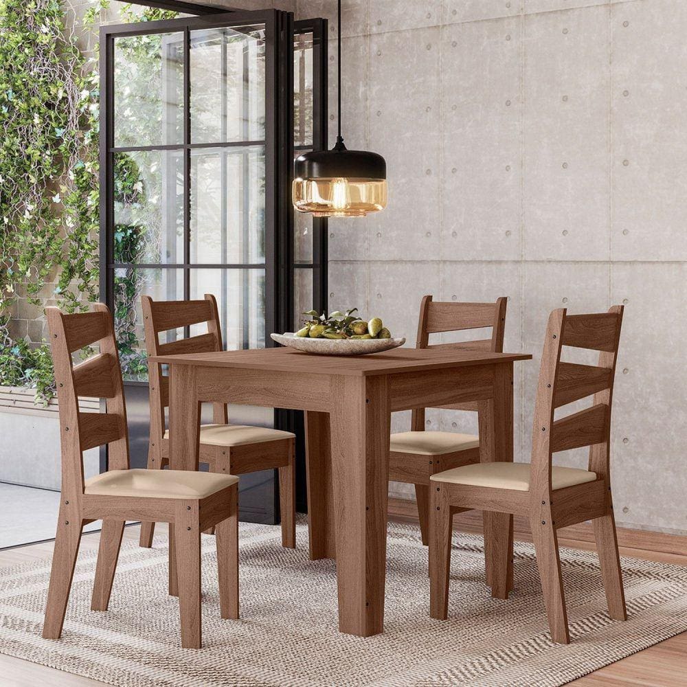 Conjunto Isis 90x90cm com 4 Cadeiras Amendoa/51C