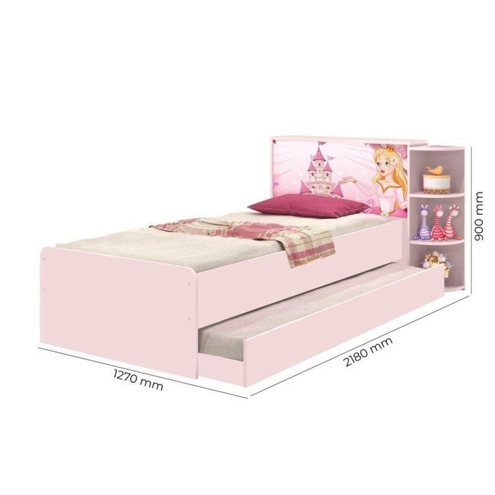 Cama Baú Solteiro com Cama Auxiliar Liz Rosa