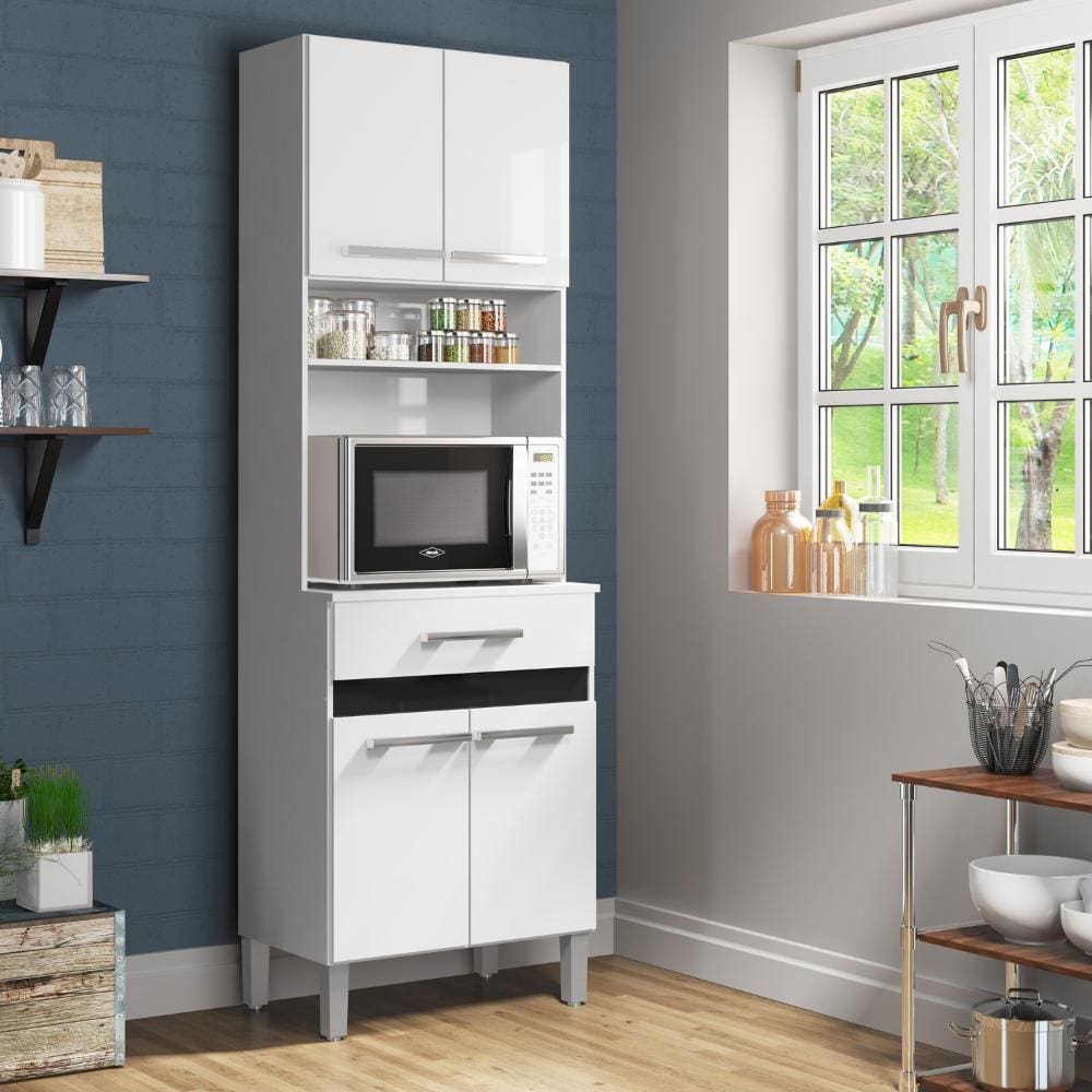 Armário de Cozinha Compacta Kit 4 Portas 1 Gaveta AC410 Decibal Branco|Preto