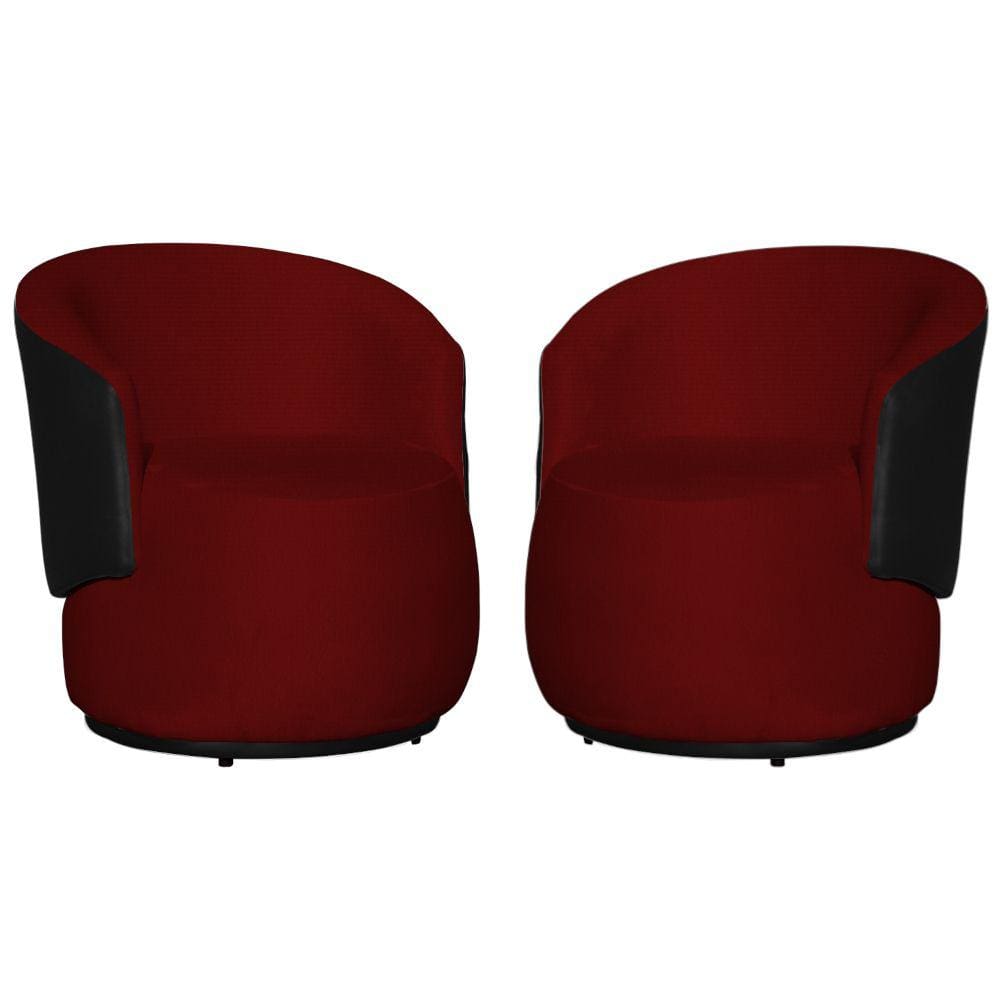 Kit 02 Poltronas Tecido Suede Com Composê em Corino Preto Beatriz