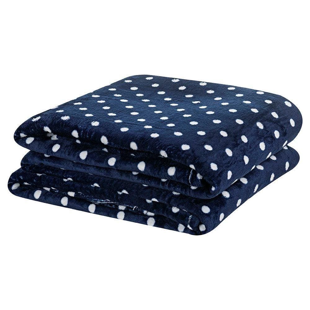 Cobertor Celine Casal Padrão Manta Flannel Mantinha Bolinhas - Azul Marinho