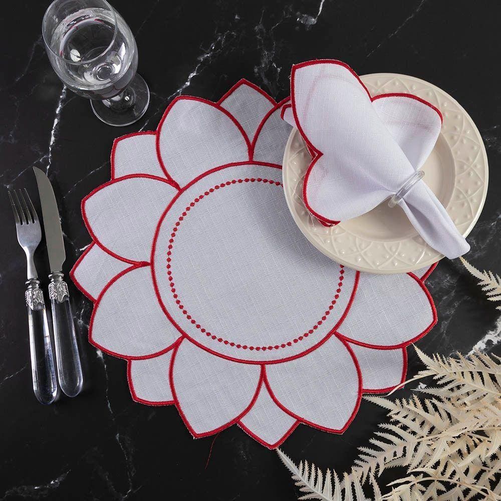 Jogo De Guardanapos Sousplat Americano 12 Peças Bordado Decorativo - Girassol Premium Branco