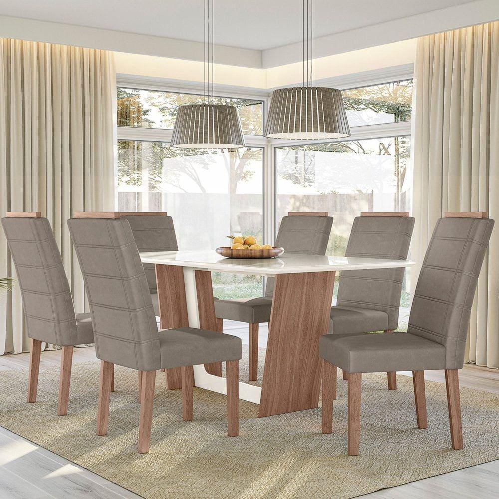 Conjunto Safira 156x84cm com 6 Cadeiras Amendoa/01A
