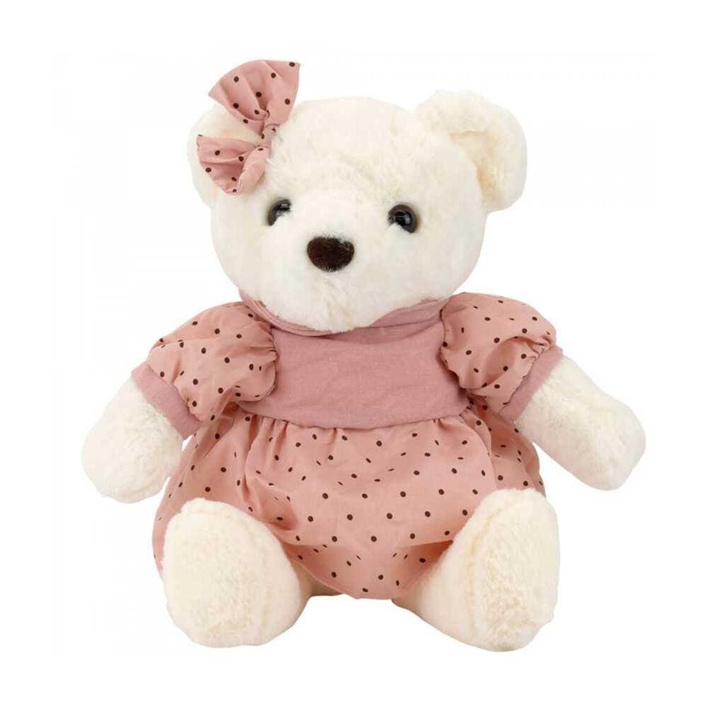 Urso De Pelúcia Vestido Rosa Bolinhas Sentado 40 Cm