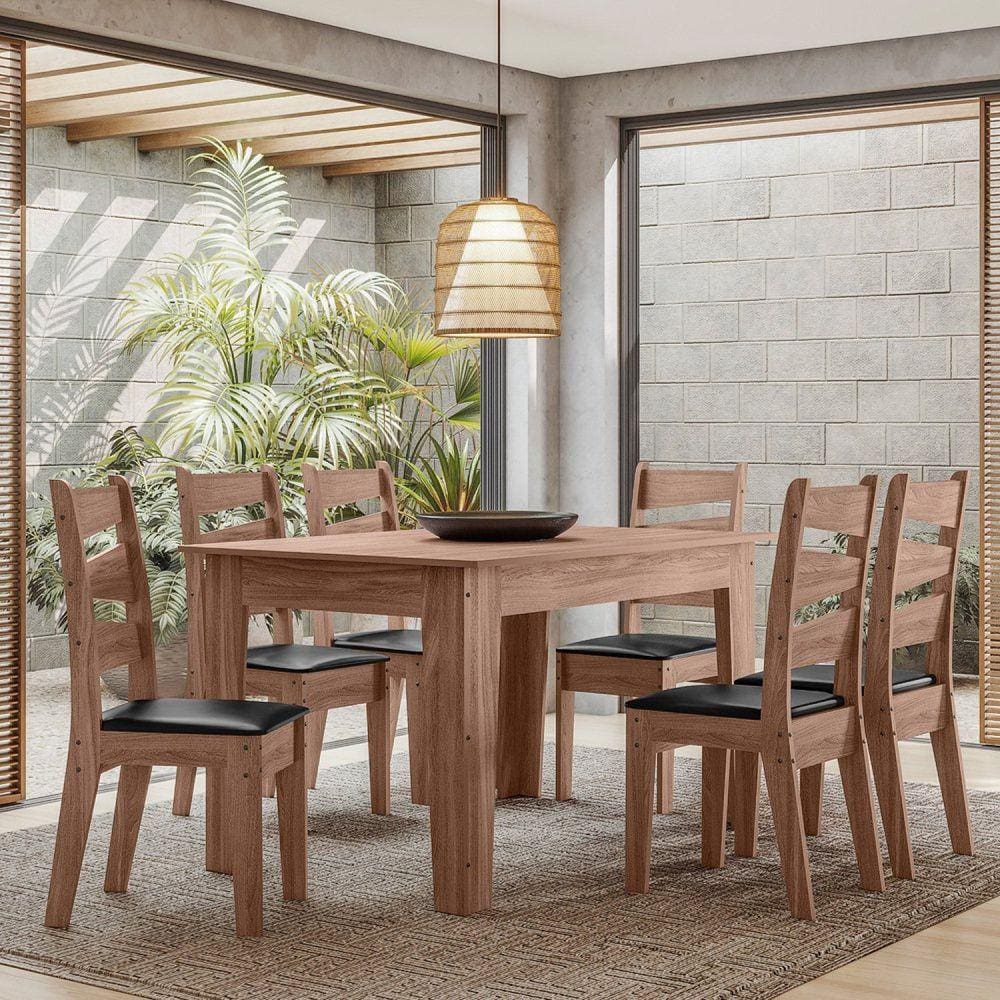 Conjunto Isis 135x90cm com 6 Cadeiras Amendoa/11C