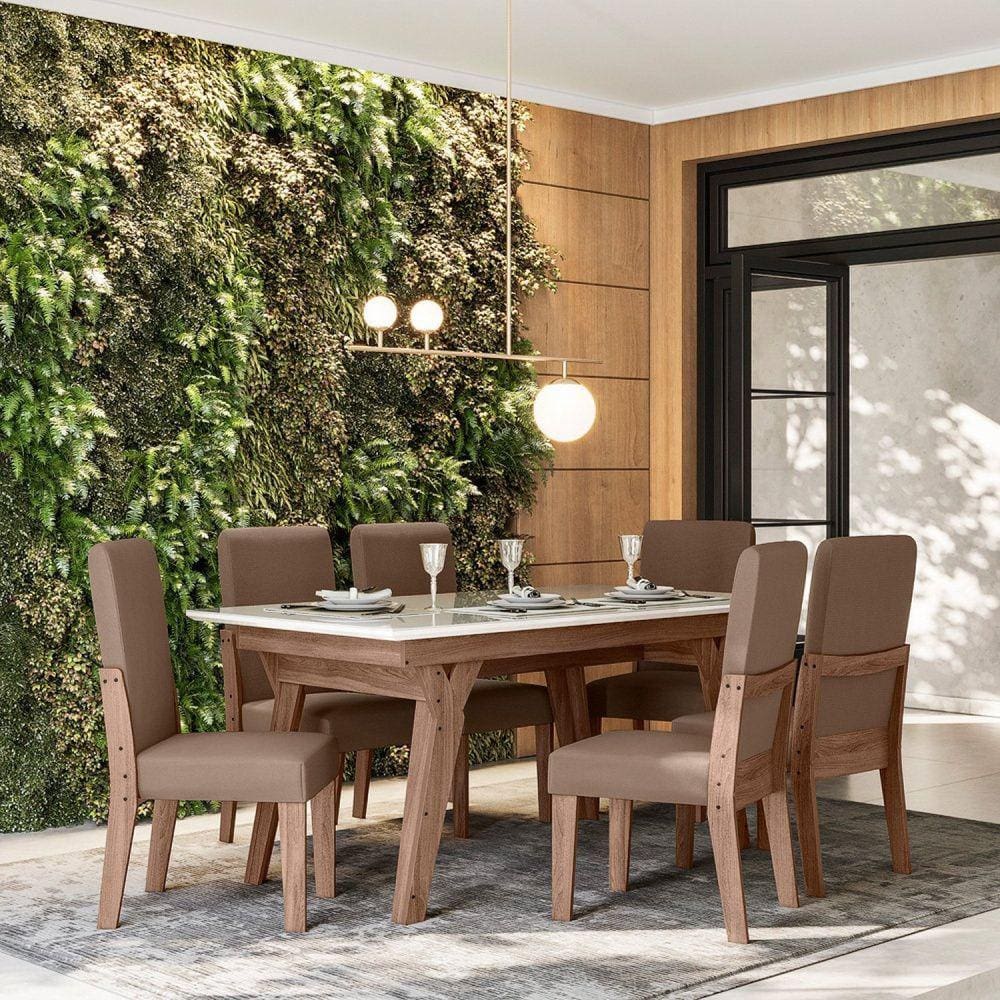 Conjunto Dubai 156x84cm com 6 Cadeiras Amendoa/73B